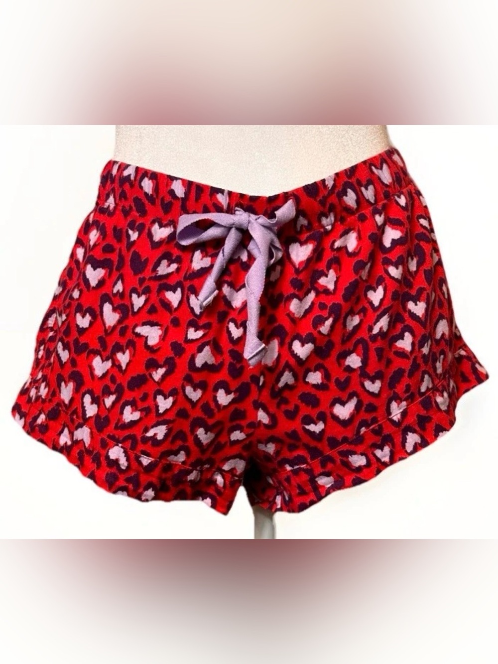 Victorias Secret Womens S Heart Leopard Sleep Shorts Red Modal Cotton Pajama